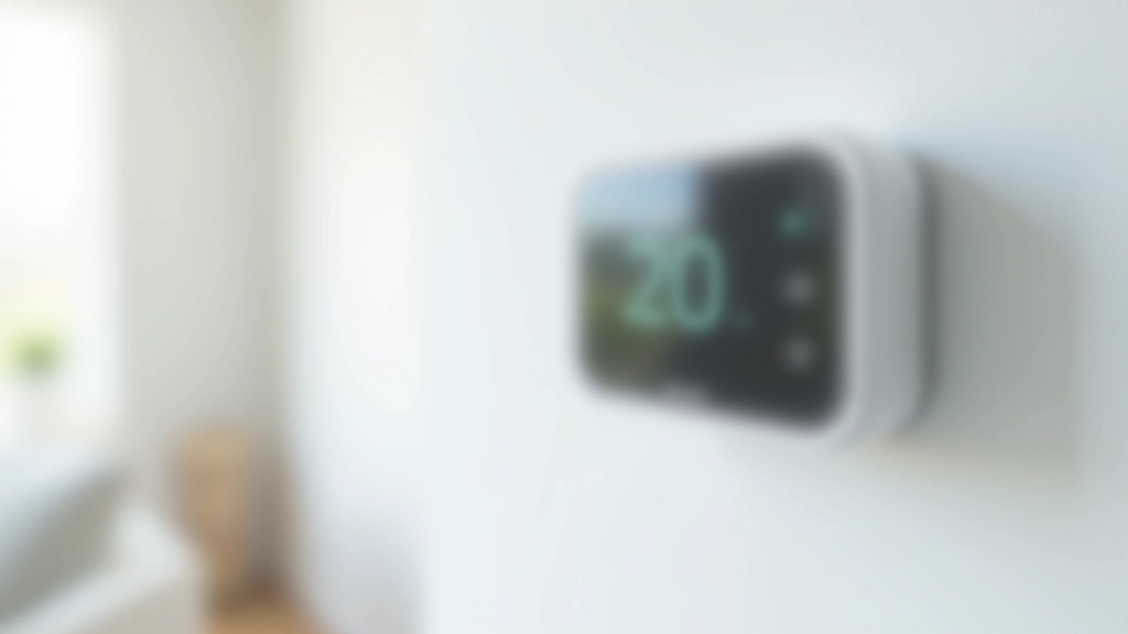 Intelligentes Raumthermostat mit digitaler Anzeige in modernem Wohnzimmer mit minimalistischer Einrichtung